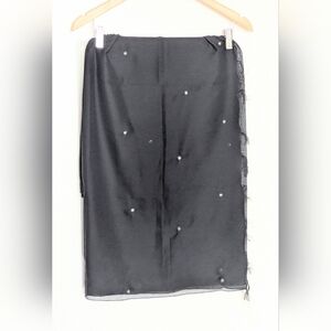 Women's Sheer Black Shawl Wrap Scarf w/ Fringe Edges & Shimmery Sparkly Accents